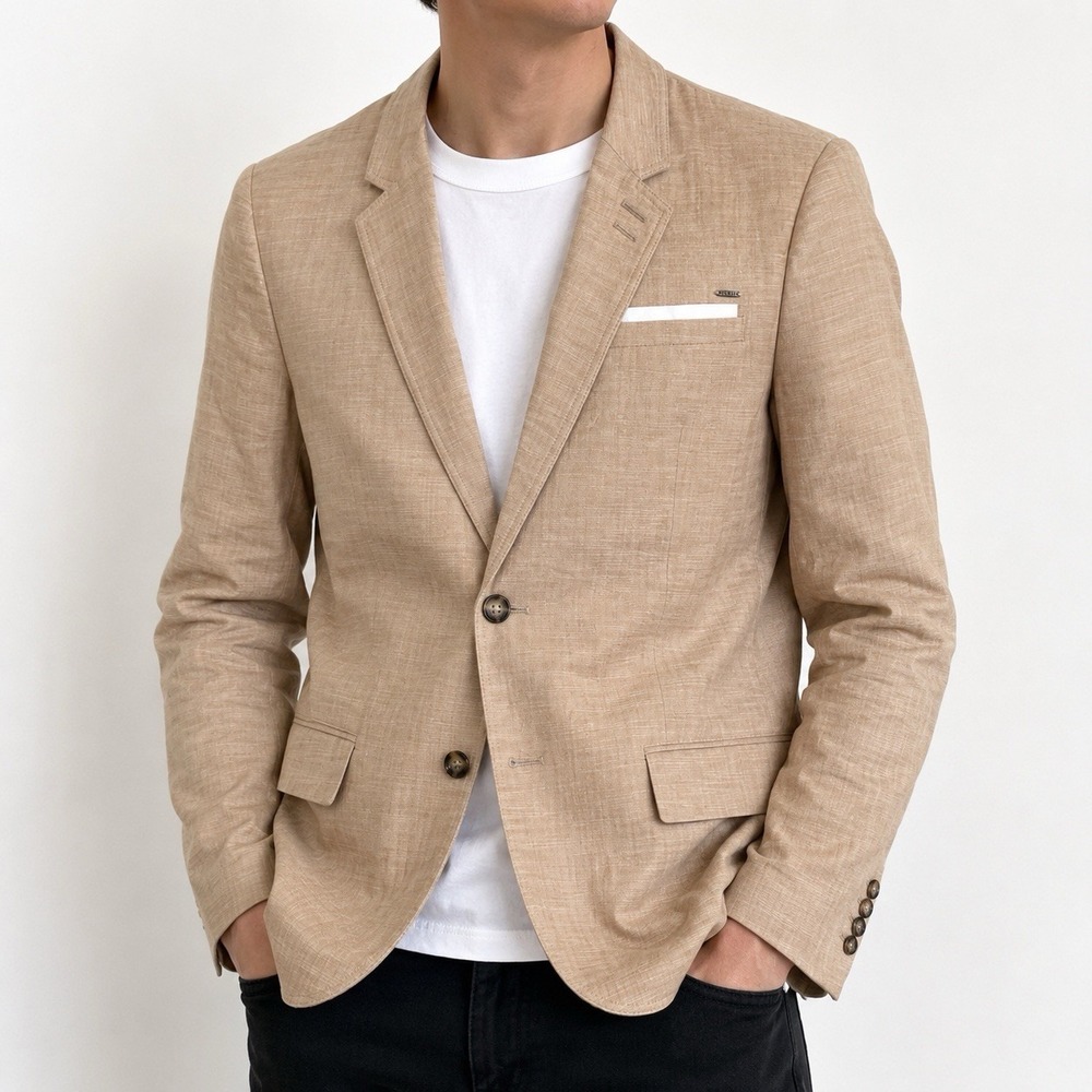 GUESS Tan Cotton Blazer Sport Coat Mens L Two Button Modern Lightweight Jacket